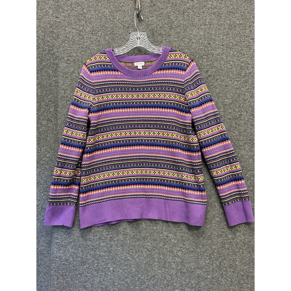 Purple Fair Isle Sweater Size L Colorful Nordic Dopamine Retro Ski Lodge Winter